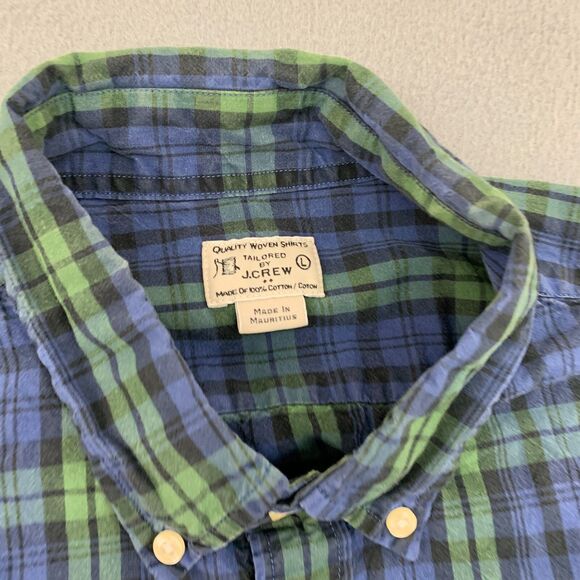 J. Crew Button Down Shirt Mens Large Plaid Green Blue Long Sleeved Black Watch - Picture 6 of 16